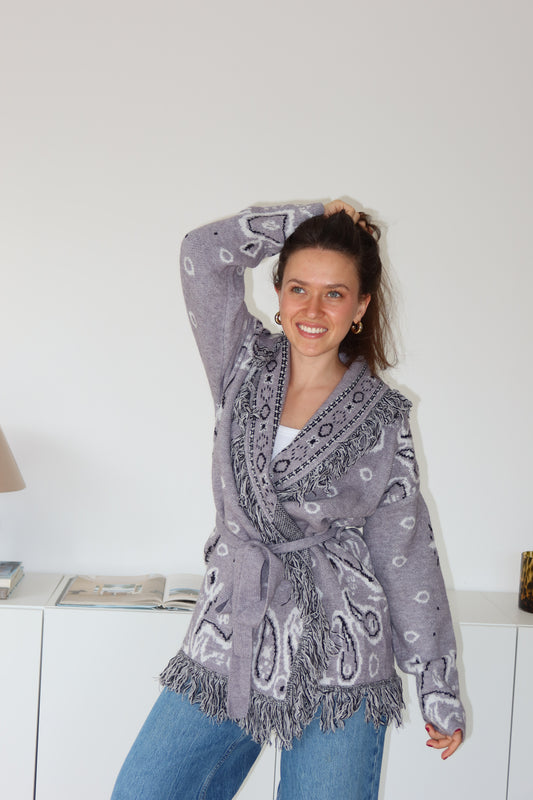 Cardigan Bow Paisley•  Grau